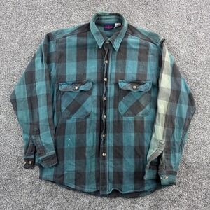 Vintage Dakota Flannel Shirt Mens L Green Buffalo Plaid Long Sleeve Five Brother